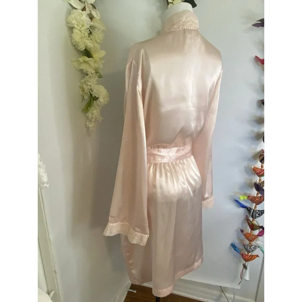 Vintage‎ Morgan Taylor Intimates Robe Pink Women's Size Large Lace Exc Condition